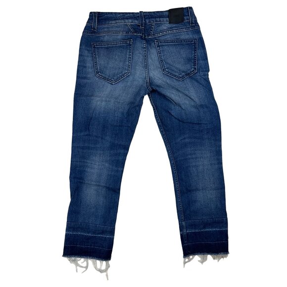 Candiani Closed Blue Jeans Size 26 Raw Hem Denim Dark Wash Distressed Threads - Picture 3 of 16